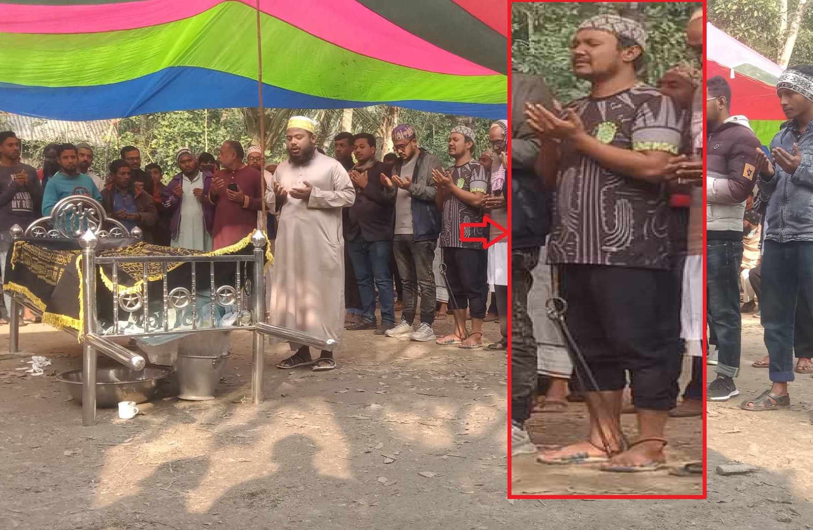 বাবার জানাজায় ডান্ডাবেড়ি পরা ছাত্রদল নেতা