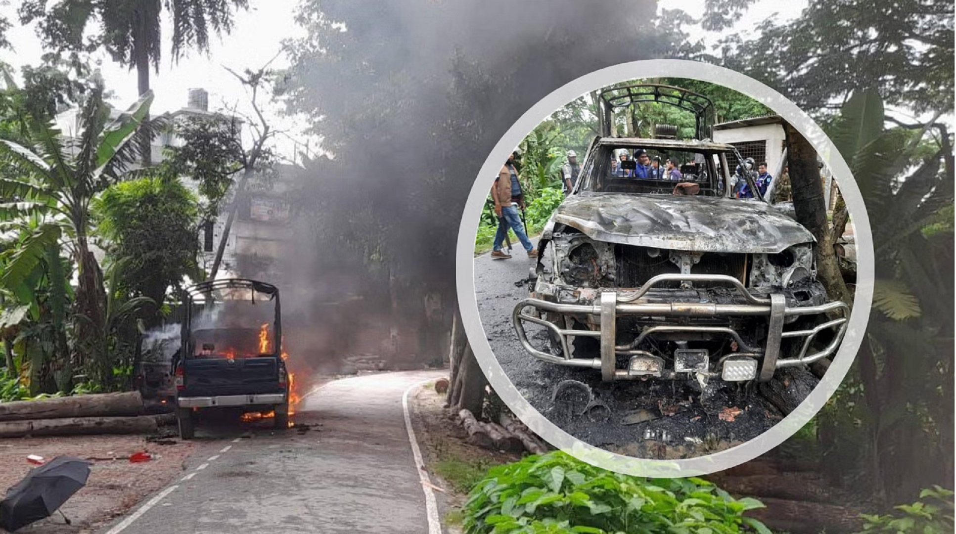 গোপালগঞ্জে পুলিশের গাড়িতে আগুন, এনসিপির কর্মসূচি ঘিরে উত্তেজনা