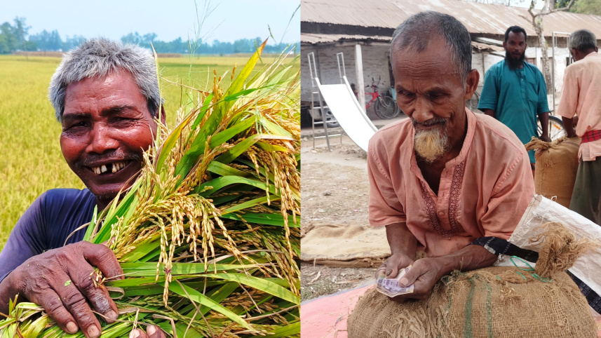 মাঠে ভালো ফলনেও হাটে গিয়ে কৃষকের হাসি ম্লান। ছবি: স্টার