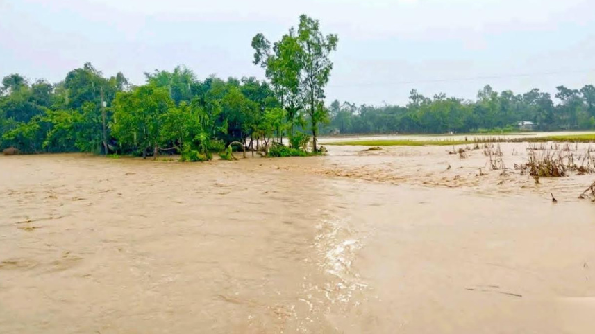 বন্যার পানিতে প্লাবিত হয়েছে ২০টিরও বেশি গ্রাম। ছবি: স্টার