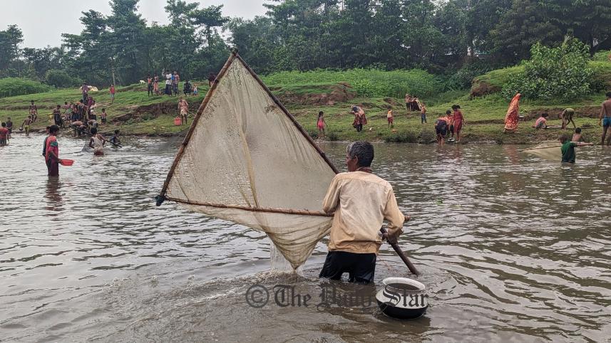জাদুকাটায় মাছ শিকারের উৎসব