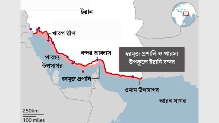 ম্যাপে ইরানের বিভিন্ন বন্দর। ছবি: স্টার অনলাইন গ্রাফিক্স 
