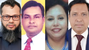 বাঁ দিক থেকে—অধ্যাপক ড. এস এম হেমায়েত জাহান, মোহাম্মদ ছবিরুল ইসলাম হাওলাদার, অধ্যাপক তাহমিনা আখতার ও অধ্যাপক মোহাম্মদ হানিফ। ছবি: সংগৃহীত  