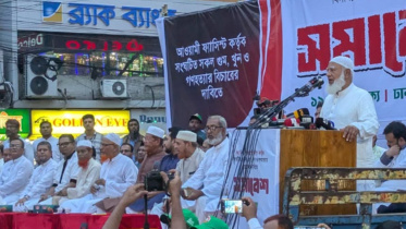 সমাবেশে বক্তব্য দিচ্ছেন জামায়াতে ইসলামীর আমির শফিকুর রহমান। ছবি: সংগৃহীত 